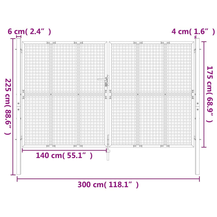 Poort 300x225 cm staal antracietkleurig 300 x 225 cm