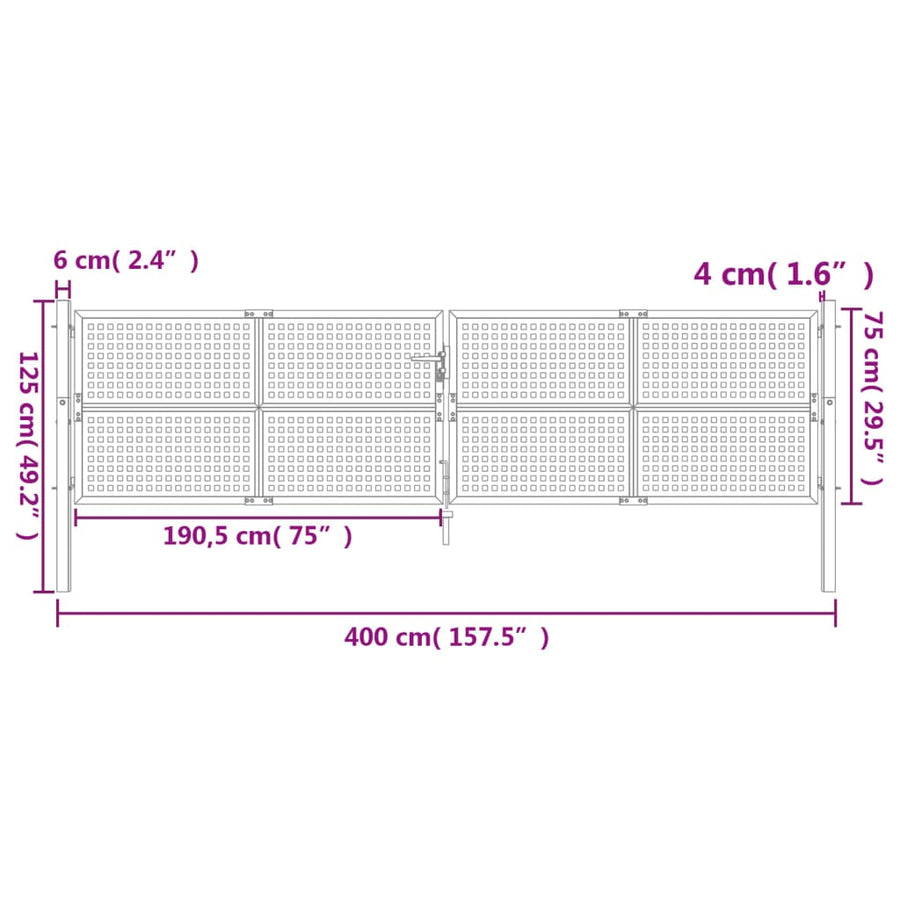 Poort 400X125 Cm Staal Antracietkleurig 400 x 75 cm