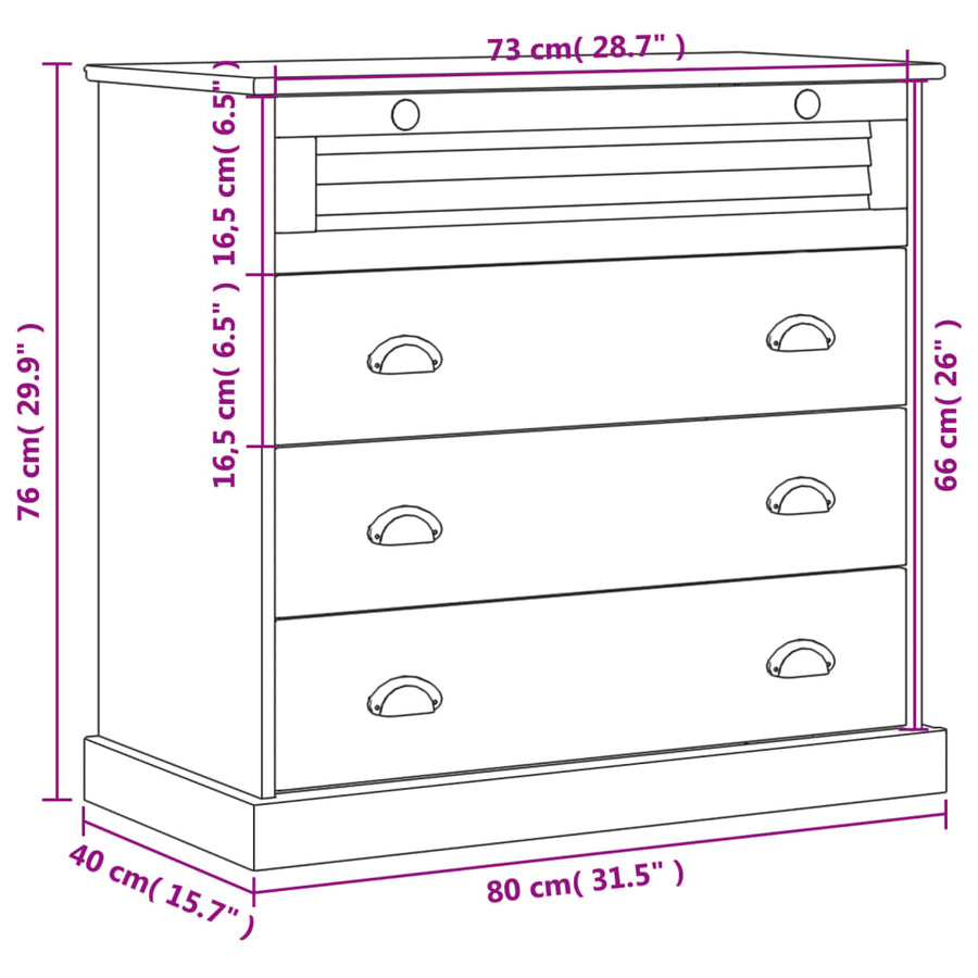 Ladekast Vigo 80X40X76 Cm Massief Grenenhout Wit