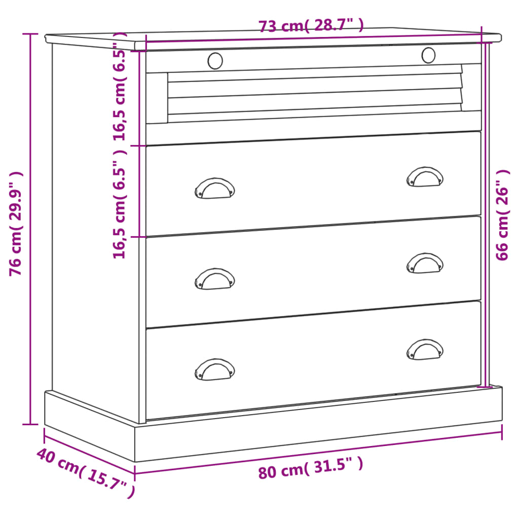 Ladekast VIGO 80x40x76 cm massief grenenhout grijs