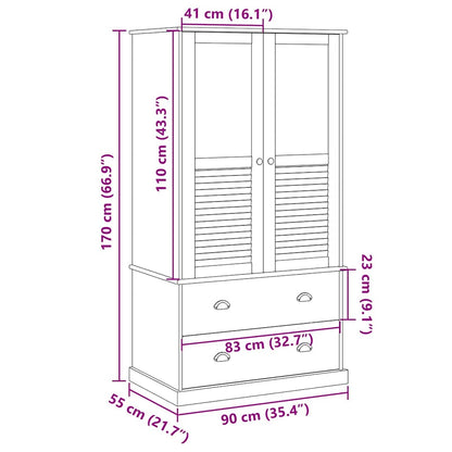 Kledingkast Vigo 90X55X170 Cm Massief Grenenhout Bruin