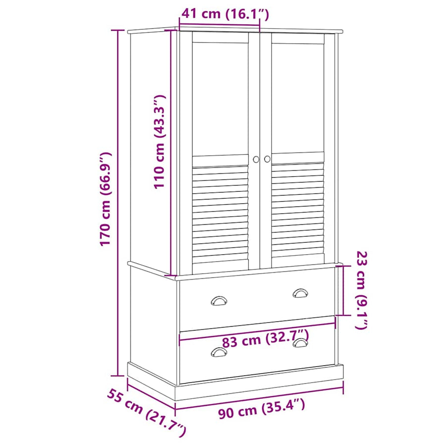 Kledingkast Vigo 90X55X170 Cm Massief Grenenhout Bruin