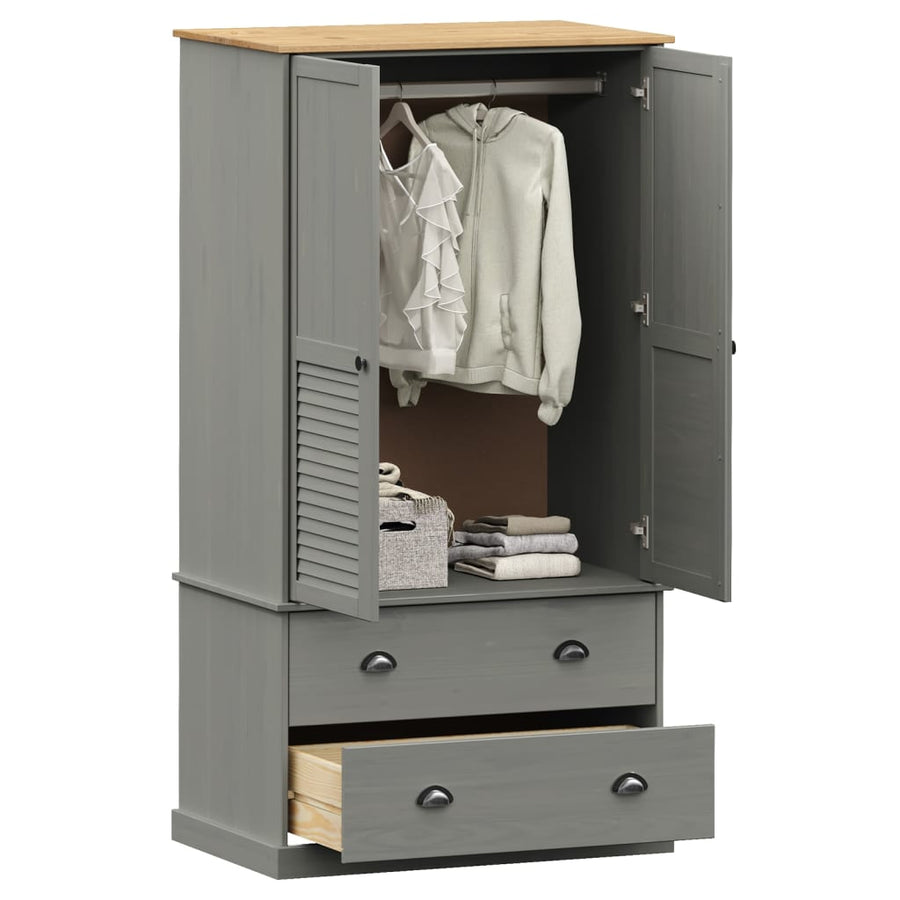 Kledingkast Vigo 90X55X176 Cm Massief Grenenhout Grijs