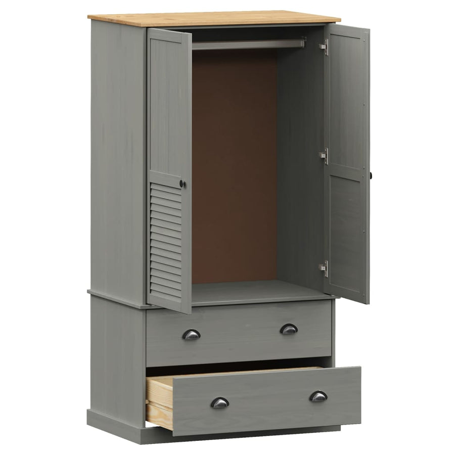 Kledingkast Vigo 90X55X176 Cm Massief Grenenhout Grijs
