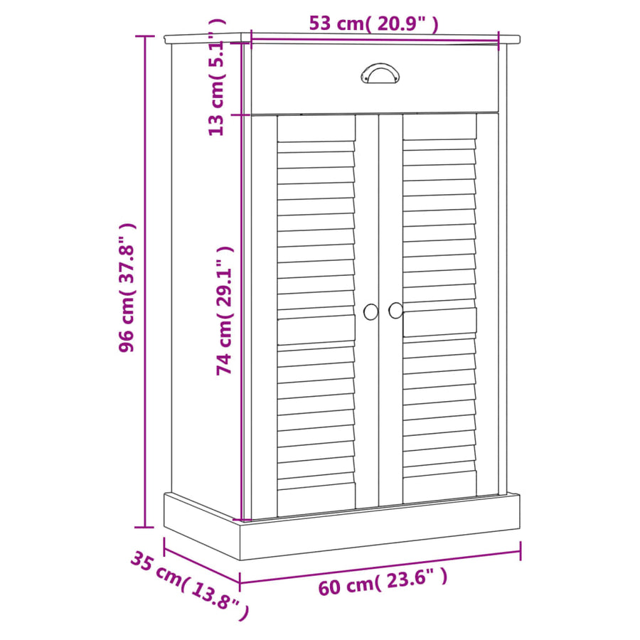Schoenenkast Vigo 60X35X96 Cm Massief Grenenhout Wit