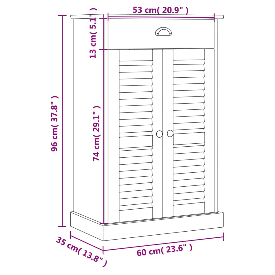 Schoenenkast Vigo 60X35X96 Cm Massief Grenenhout Grijs