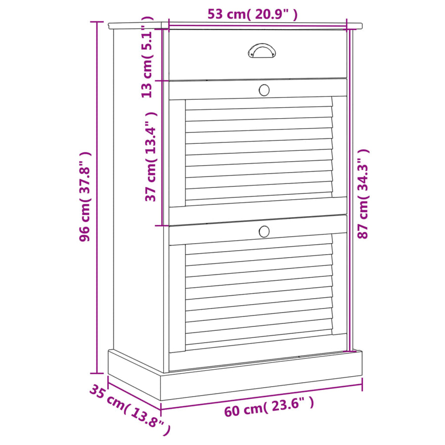 Schoenenkast Vigo 60X35X96 Cm Massief Grenenhout 1 Bruin