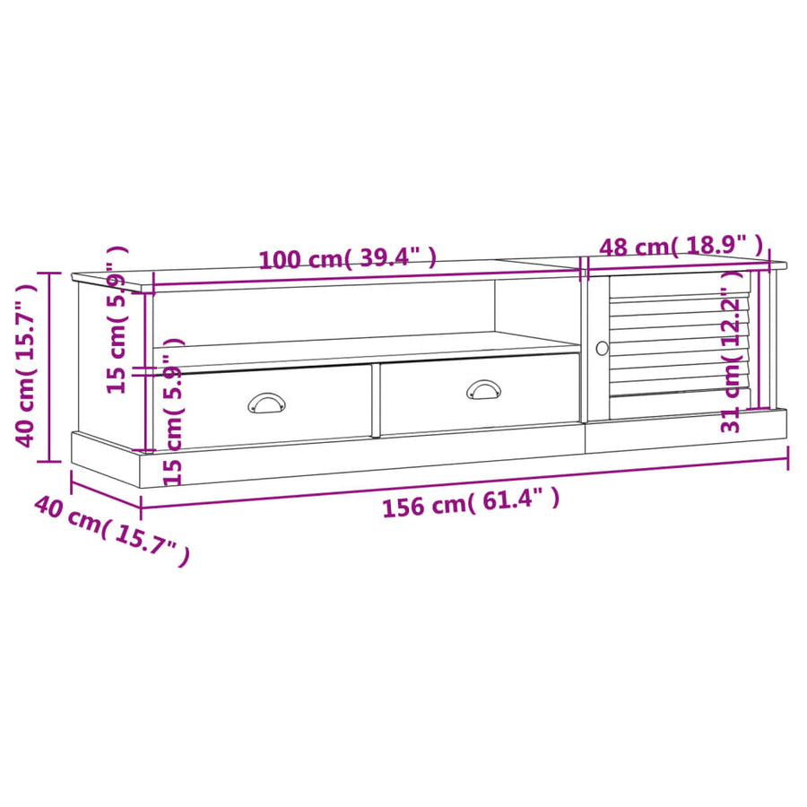 Tv-Meubel Vigo 56X40X40 Cm Massief Grenenhout Bruin