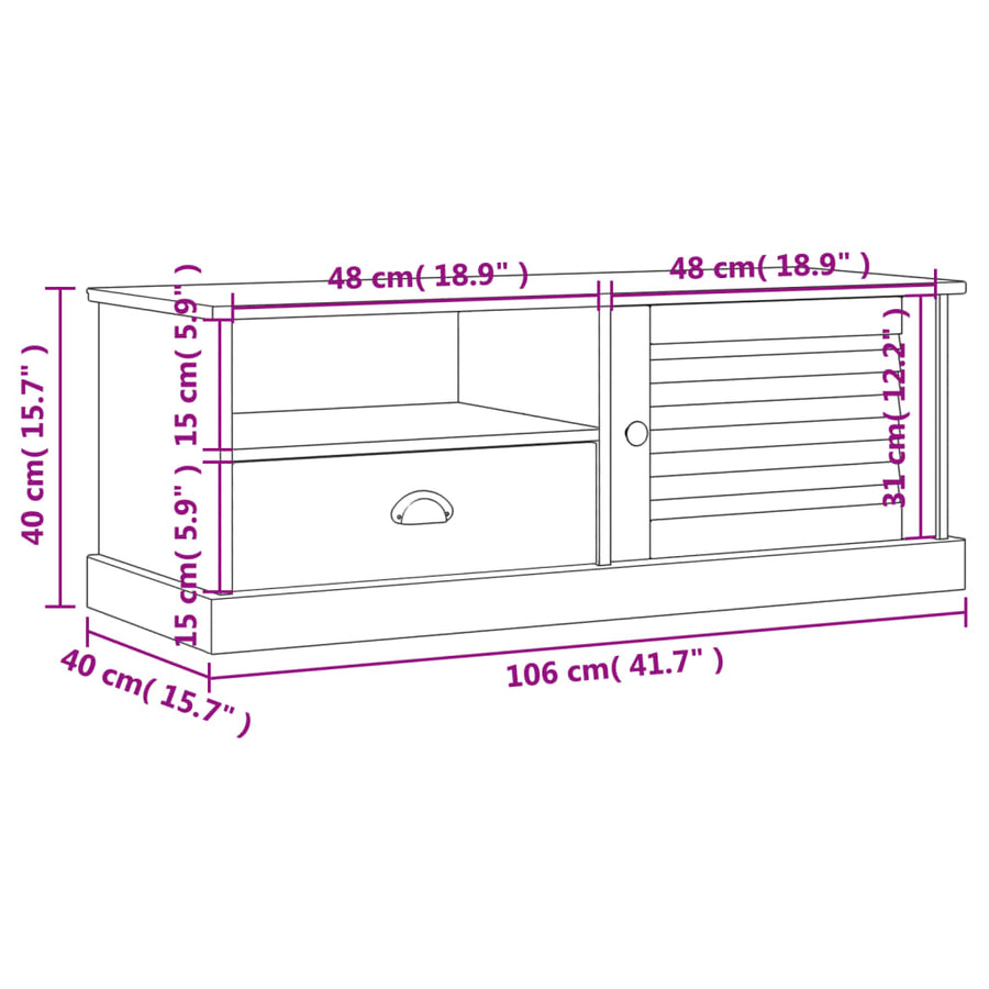 Tv-Meubel Vigo 06X40X40 Cm Massief Grenenhout Grijs