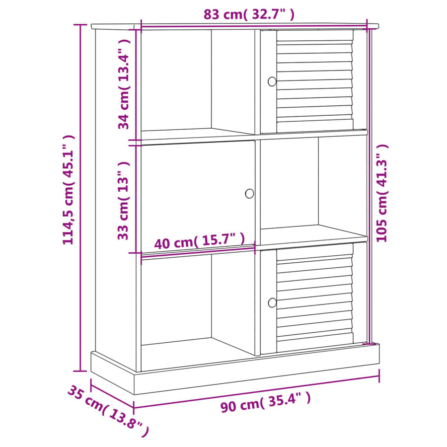 Boekenkast Vigo 90X35X114,5 Cm Massief Grenenhout Wit
