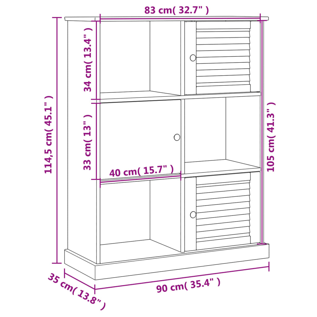 Boekenkast Vigo 90X35X114,5 Cm Massief Grenenhout Grijs