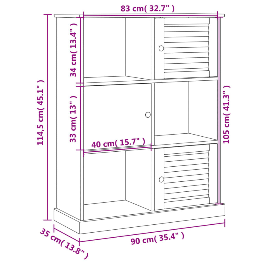 Boekenkast Vigo 90X35X114,5 Cm Massief Grenenhout Grijs