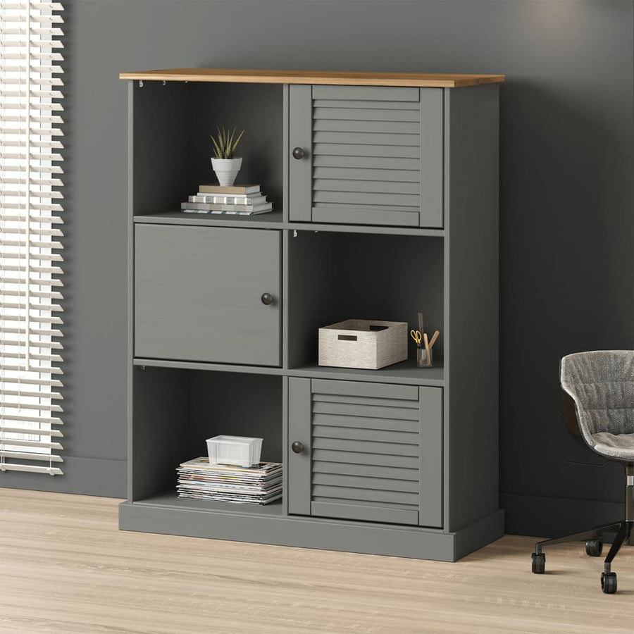 Boekenkast Vigo 90X35X114,5 Cm Massief Grenenhout Grijs