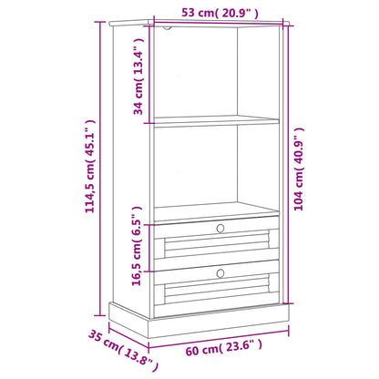 Boekenkast Vigo 60X35X114,5 Cm Massief Grenenhout Grijs