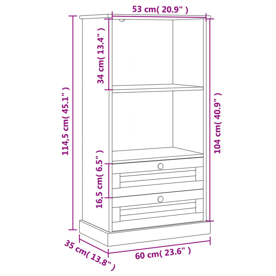 Boekenkast Vigo 60X35X114,5 Cm Massief Grenenhout Grijs