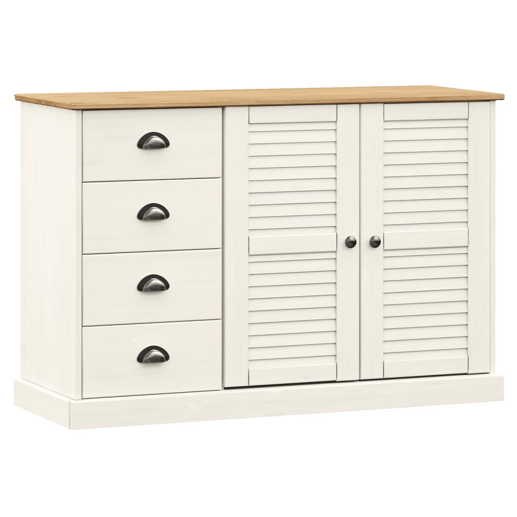 Dressoir Met Lades Vigo 113X40X75 Cm Massief Grenenhout Wit