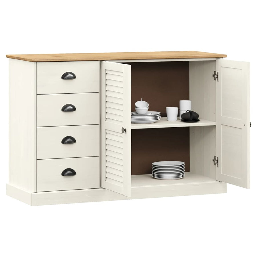 Dressoir Met Lades Vigo 113X40X75 Cm Massief Grenenhout Wit