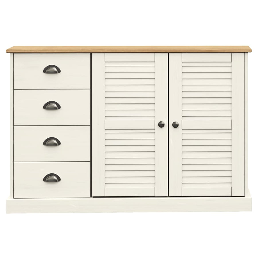Dressoir Met Lades Vigo 113X40X75 Cm Massief Grenenhout Wit
