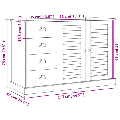 Dressoir Met Lades Vigo 113X40X75 Cm Massief Grenenhout Wit