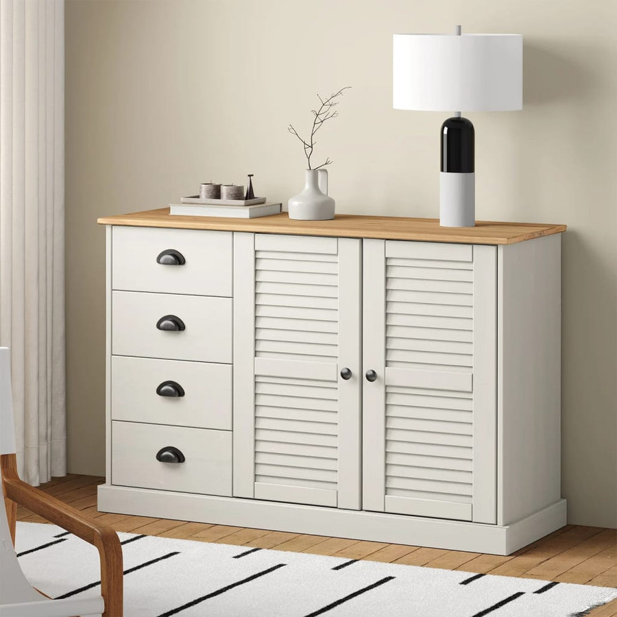 Dressoir Met Lades Vigo 113X40X75 Cm Massief Grenenhout Wit