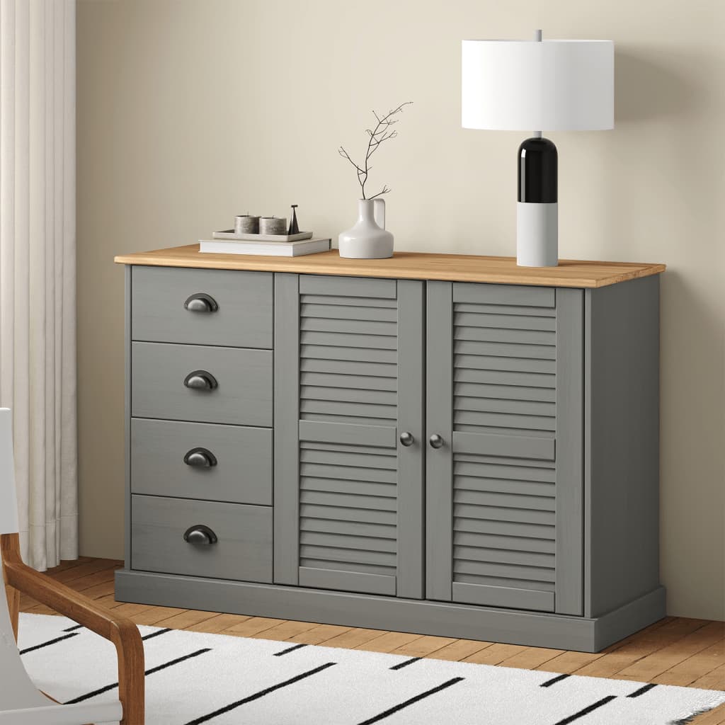 Dressoir Met Lades Vigo 113X40X75 Cm Massief Grenenhout Grijs