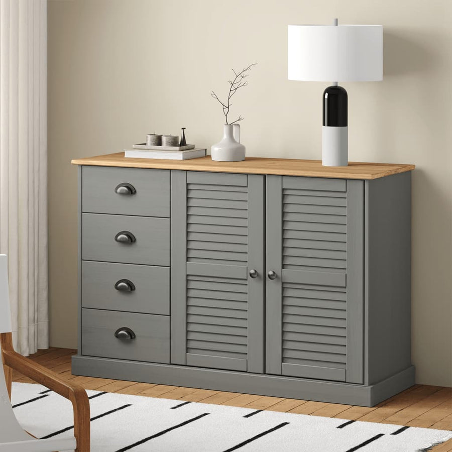 Dressoir Met Lades Vigo 113X40X75 Cm Massief Grenenhout Grijs