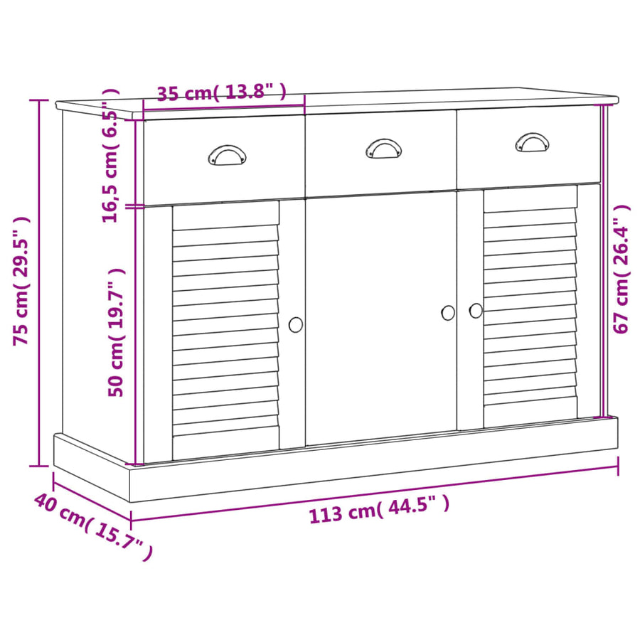 Dressoir Met Lades Vigo 113X40X75 Cm Massief Grenenhout Bruin