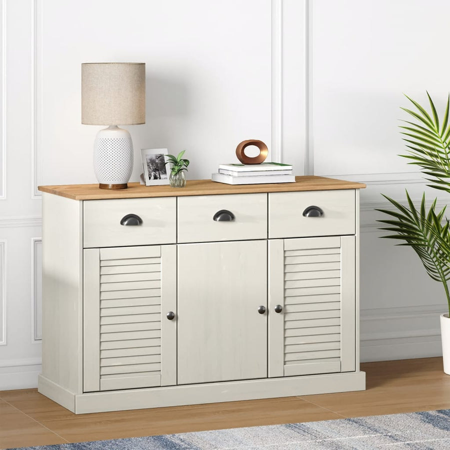 Dressoir Met Lades Vigo 113X40X75 Cm Massief Grenenhout Wit