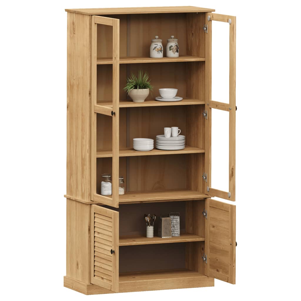 Vitrinekast Vigo 85X35X170 Cm Massief Grenenhout Bruin