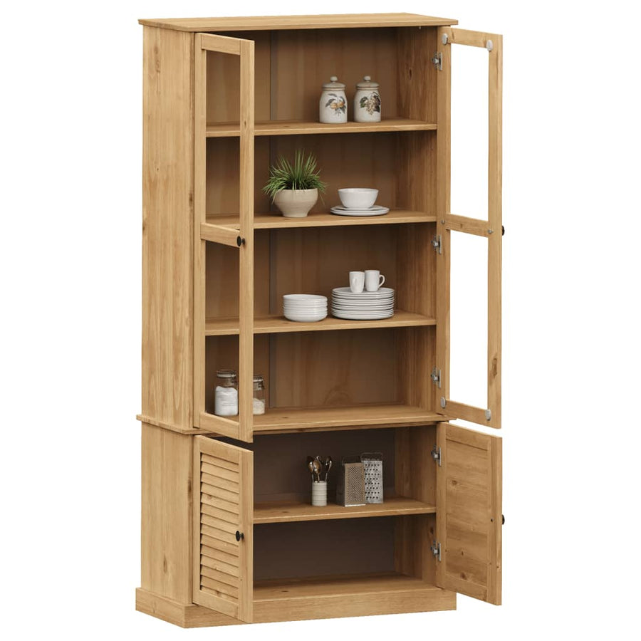 Vitrinekast Vigo 85X35X170 Cm Massief Grenenhout Bruin