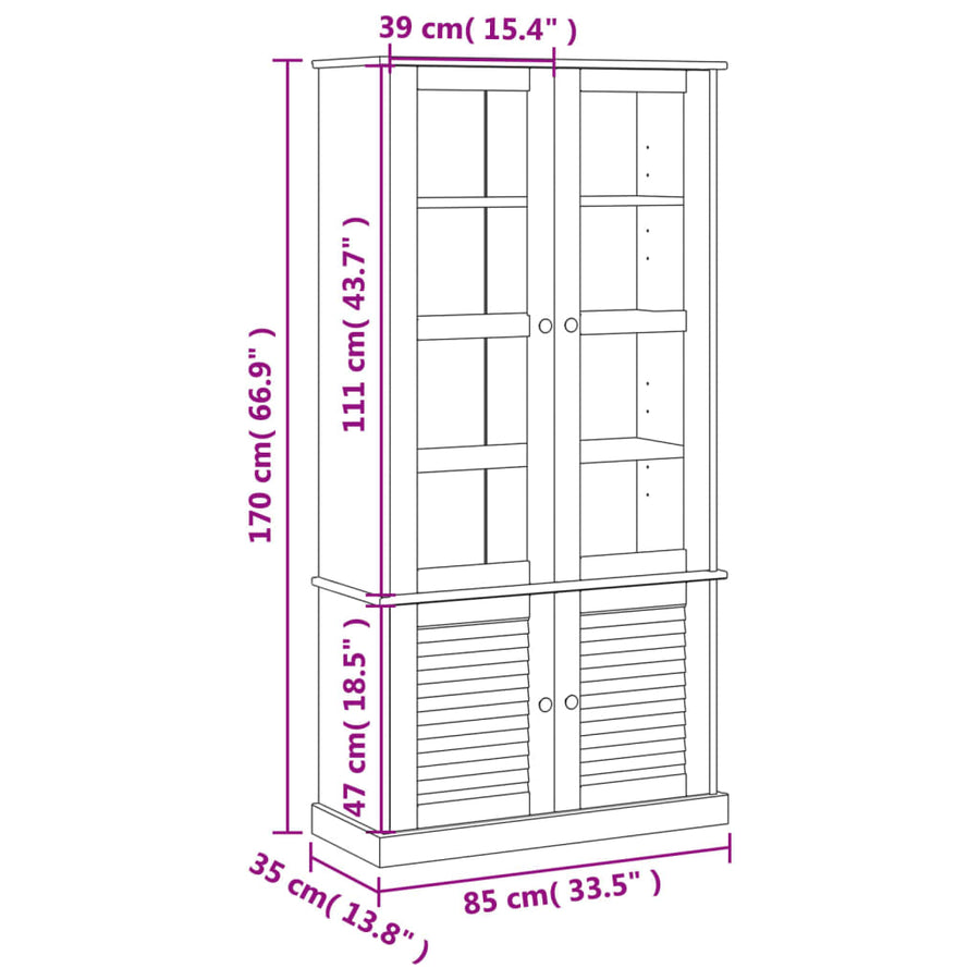Vitrinekast Vigo 85X35X170 Cm Massief Grenenhout Bruin