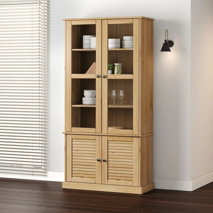 Vitrinekast Vigo 85X35X170 Cm Massief Grenenhout Bruin