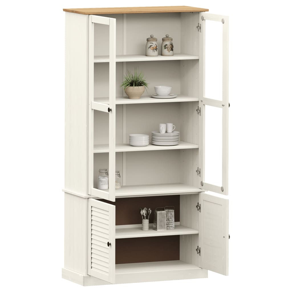 Vitrinekast Vigo 85X35X70 Cm Massief Grenenhout 1 Wit