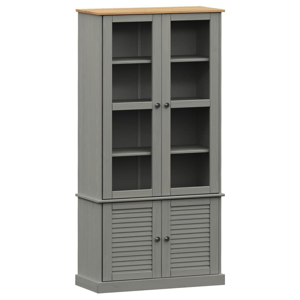 Vitrinekast Vigo 85X35X170 Cm Massief Grenenhout Grijs
