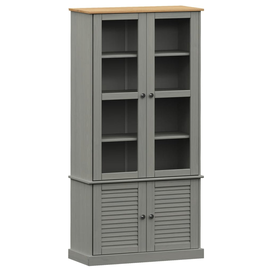 Vitrinekast Vigo 85X35X170 Cm Massief Grenenhout Grijs