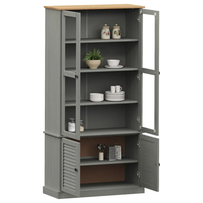 Vitrinekast Vigo 85X35X170 Cm Massief Grenenhout Grijs