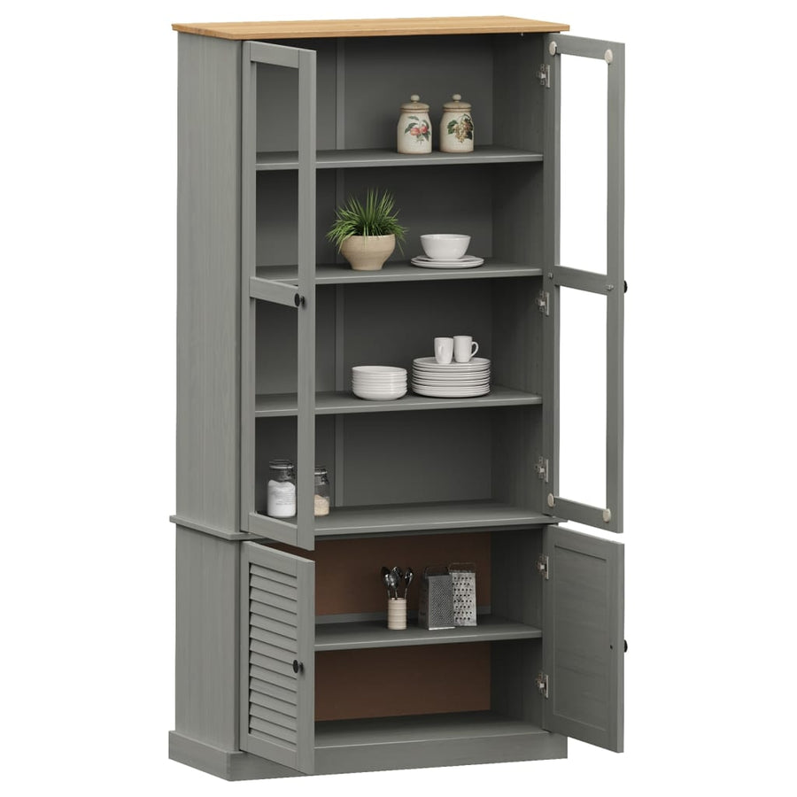 Vitrinekast Vigo 85X35X170 Cm Massief Grenenhout Grijs