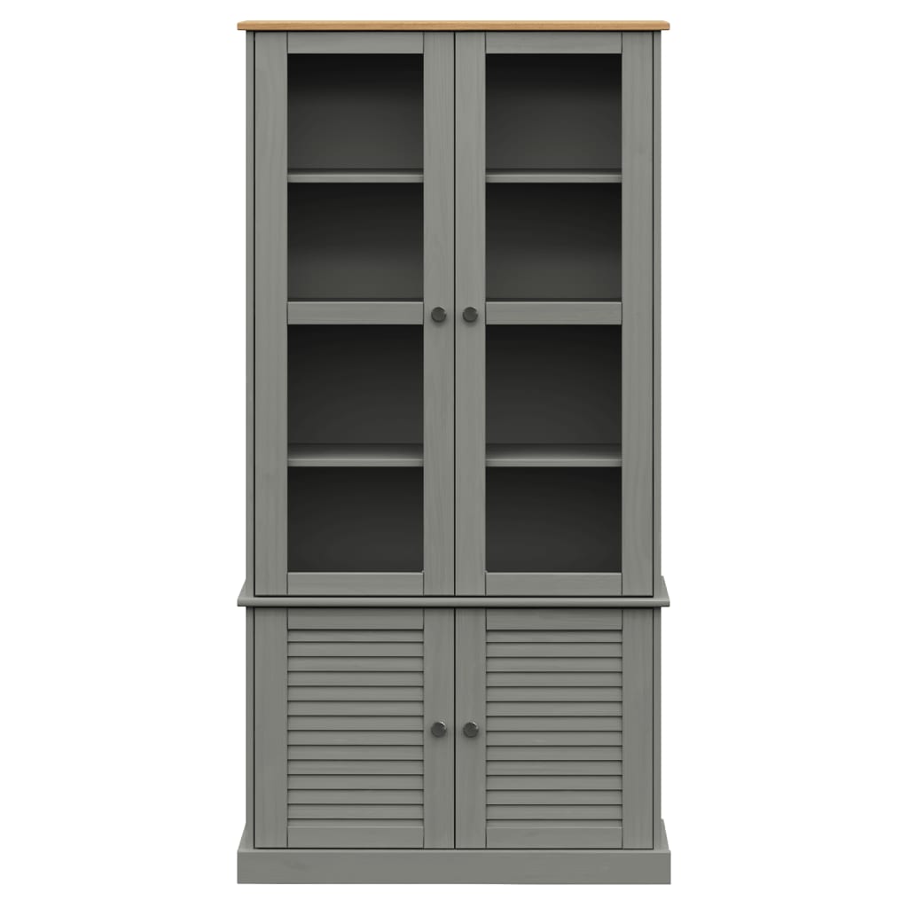 Vitrinekast Vigo 85X35X170 Cm Massief Grenenhout Grijs