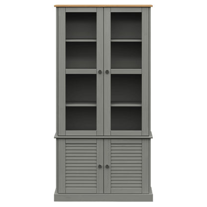 Vitrinekast Vigo 85X35X170 Cm Massief Grenenhout Grijs