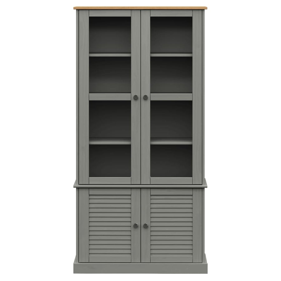 Vitrinekast Vigo 85X35X170 Cm Massief Grenenhout Grijs