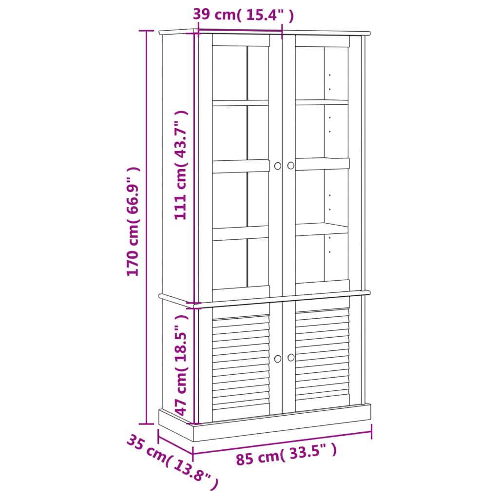 Vitrinekast Vigo 85X35X170 Cm Massief Grenenhout Grijs