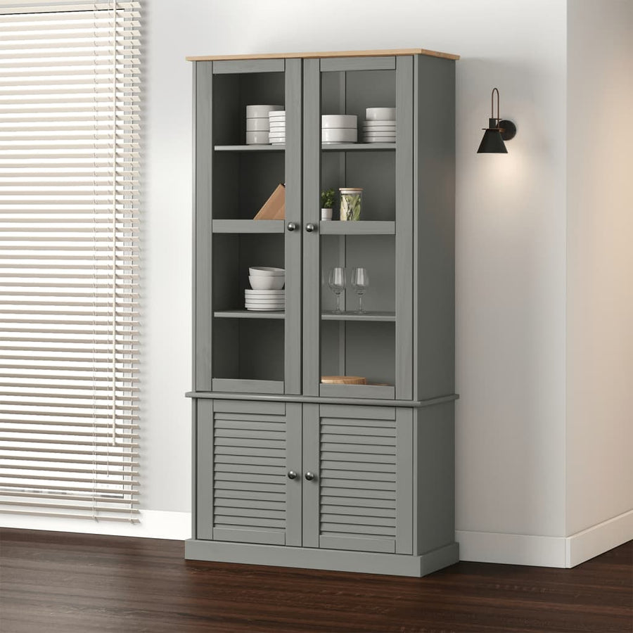 Vitrinekast Vigo 85X35X170 Cm Massief Grenenhout Grijs