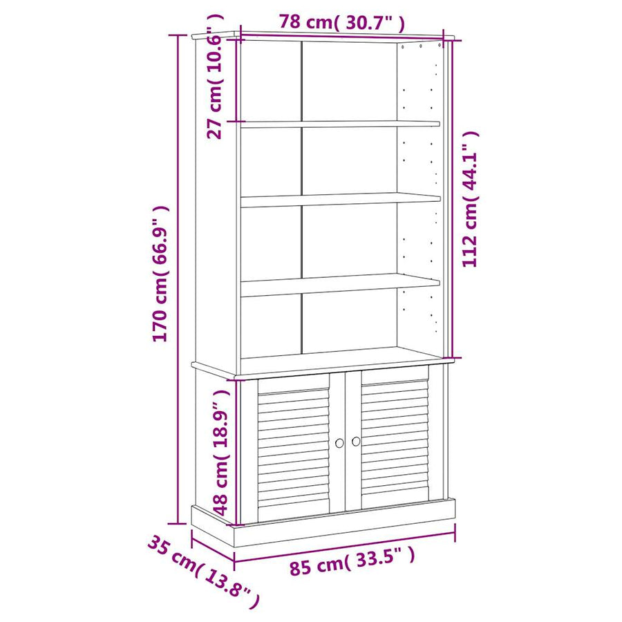 Boekenkast Vigo 85X35X170 Cm Massief Grenenhout Bruin