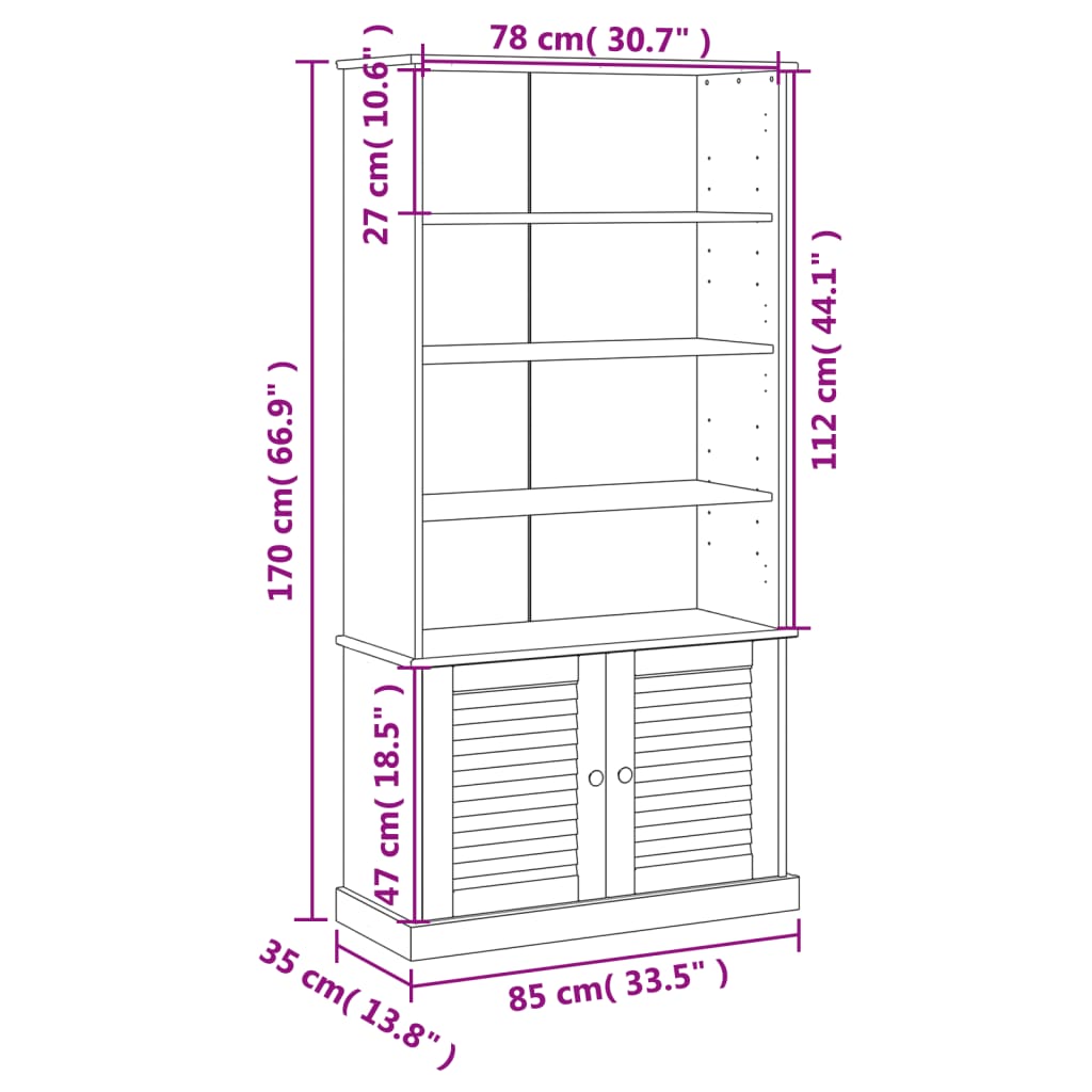 Boekenkast Vigo 85X35X170 Cm Massief Grenenhout Wit