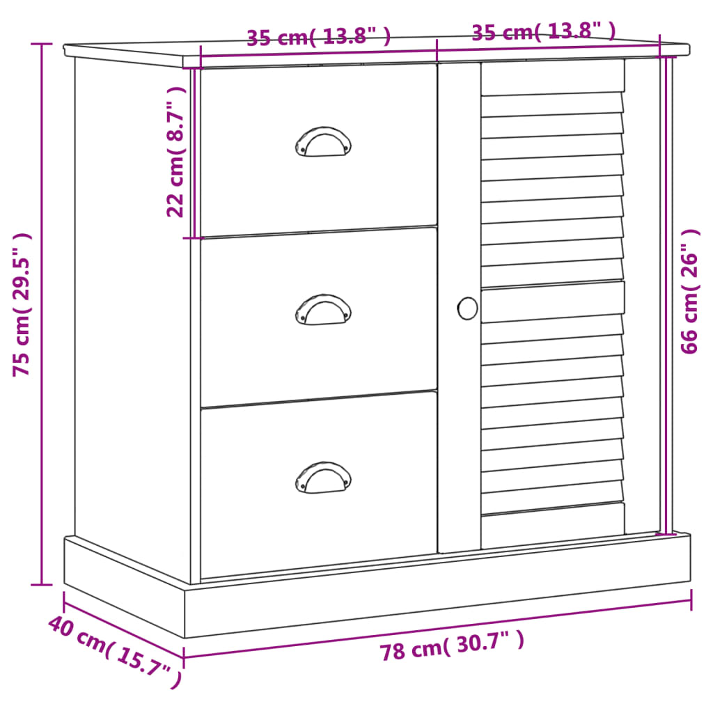 Dressoir Met Lades Vigo 78X40X75 Cm Massief Grenenhout Bruin