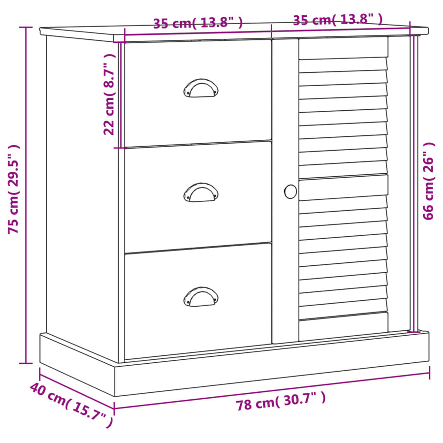 Dressoir Met Lades Vigo 78X40X75 Cm Massief Grenenhout Bruin