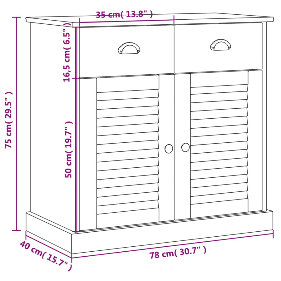 Dressoir Met Lades Vigo 78X40X75 Cm Massief Grenenhout Bruin
