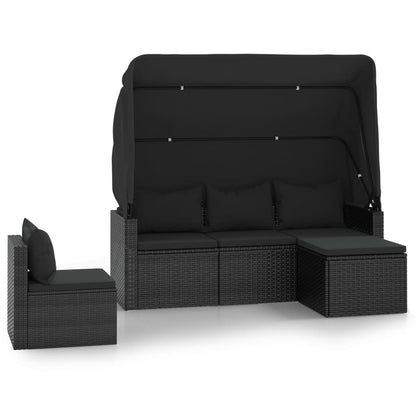 4-Delige Loungeset Met Kussens Poly Rattan Zwart