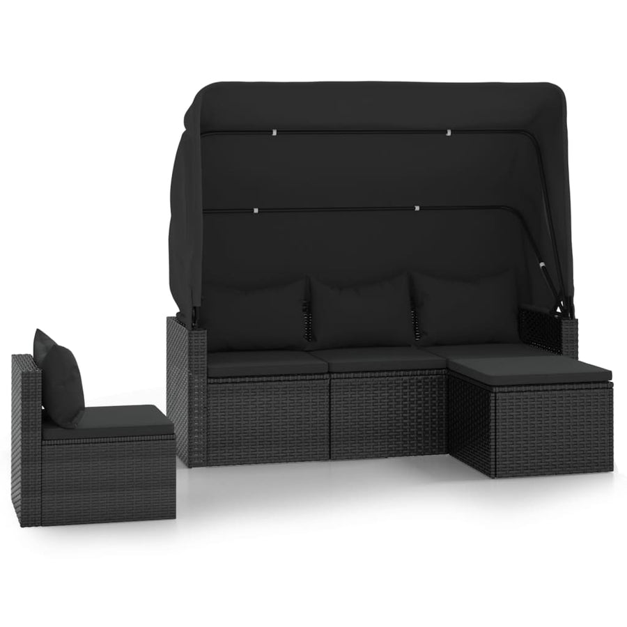 4-Delige Loungeset Met Kussens Poly Rattan Zwart