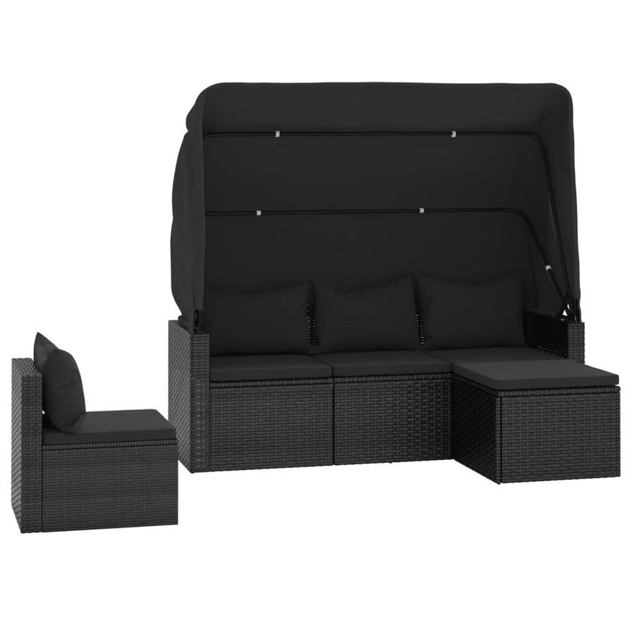 4-Delige Loungeset Met Kussens Poly Rattan Zwart